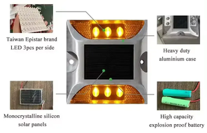 IP68 an toàn giao thông nhôm phản xạ mắt mèo vỉa hè đánh dấu không thấm nước năng lượng mặt trời dẫn mèo mắt đường đinh tán - Product Image 5