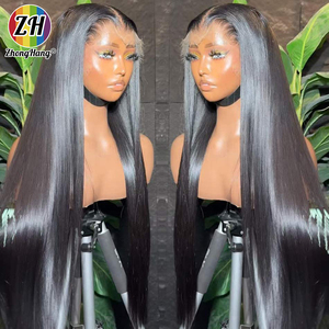 Perruque brésilienne 360 Braid 13x6 en dentelle frontale noire pour femmes, vente en gros, perruque sans colle HD Full Lace Front, cheveux indiens bruts - Product Image 1