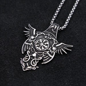 Collar con colgante de cuervo vikingo nórdico Odin de Yunnique para hombre, cadena de suéter de plata tibetana con brújula, regalo de moda - Product Image 4