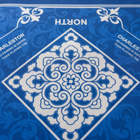 Tapis de Mahjong professionnel bleu à motifs floraux Charleston & Dragon, housse de table marine imprimée, sac de transport antidérapant en caoutchouc