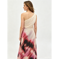 Robe longue plissée asymétrique en crêpe tissé dégradé avec taille naturelle et plis effet soleil pour femme Printemps-Été
