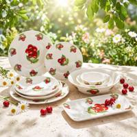 Service de vaisselle en céramique à motif cerise, assiettes et bols en porcelaine en gros pour la maison et la cuisine