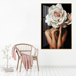 Belle femme avec le visage couvert <span class=keywords><strong>de</strong></span> fleurs peinture art mural <span class=keywords><strong>de</strong></span> luxe photo impression sur toile et affiche pour la décoration <span class=keywords><strong>de</strong></span> la maison - Product Image 1