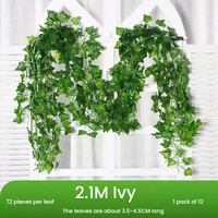 Cesta verde con hojas de hiedra artificial, 2,1 M, planta de ratán, hojas colgantes, flor, pared de boda, hojas de batata