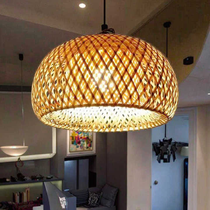 Yiqiang Bamboo Woven Double-Layer Lampshade Homestay Light Fixtures for ... - Bamboo Lighting Fixtures For Bedroom 2044