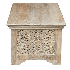 Hand-Carved Solid Wood Coffee <b>Table</b> with Open Storage Shelf – Rustic Natural Finish - Product Image 5