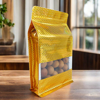 Sachets Doypack en plastique métallisé doré de haute qualité, à fond plat, avec fenêtre et fermeture éclair, pour emballage de snacks