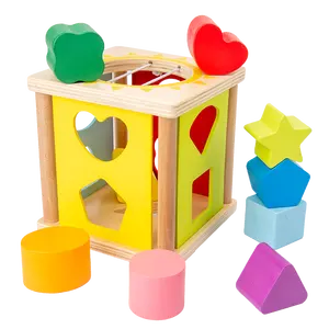 Best selling Shape Color Sorter block Toys Cube Baby Learning Sorting and Match Preschool Montessori Wooden toy for kids gift