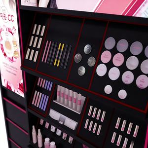 Vitrine de présentation tout-en-un en bois avec éclairage LED, panneau publicitaire, miroir de maquillage et tiroirs pour stand de cosmétiques de vente au détail - Product Image 5