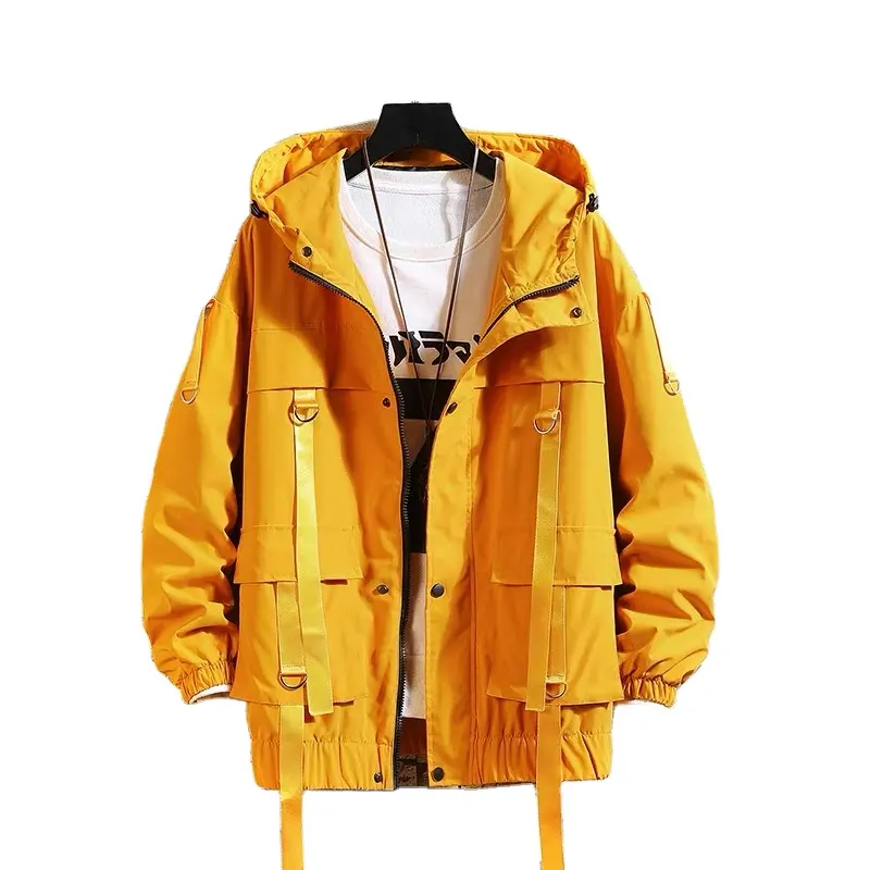 Men's Street wear Fashion Hip Hop Jacket Hooded Solid Coat Autumn Spring Warm Windbreakers Bomber Unisex Jackets Oversize Jacket