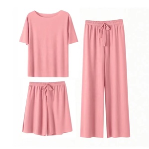 Set da <span class=keywords><strong>donna</strong></span> 3 pezzi <span class=keywords><strong>pigiama</strong></span> Cold Feel Shorts a manica corta 3 pz abbigliamento da notte estivo in seta ghiaccio <span class=keywords><strong>Oversize</strong></span> Homewear Loungwear - Product Image 4