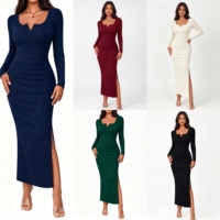 Robe moulante élégante et décontractée pour femme, col en V, manches longues, couleur unie, idéale pour les rendez-vous, collection printemps-automne, personnalisable OEM