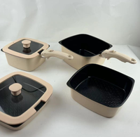 BOREINE Set Peralatan Masak Logam Mewah Modern 5 Buah Anti Lengket Ramah Lingkungan Aman untuk Oven Tutup Kaca/Silikon Gagang Lepas Pasang