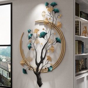 Decoración de pared de metal Luz creativa Europea Estilo de lujo Hotel Villa Decoración Líneas 3D Arte de pared dorado Decoración para el hogar Gran Ginkgo Lea - Product Image 5