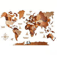 YZOK Art mural rustique en bois 3D multi-couches, carte du monde, boussole, pingouin abstrait, grandes tailles, décoration pour salon et espaces commerciaux