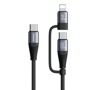 Joyroom Factory Sale 1.2M Braided Fabric 2 in 1 Usb Cable Pd Multi Function Usb C Charging Cable For Iphone For Samsung