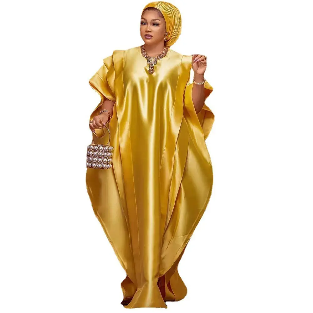 New Fashion Women Africa Party Wear Chiffon Silk Kaftan Robe Muslim Dress Kaftan Abaya African Clothing Plus Size Summer Simple