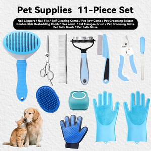 Nuevo Kit de Cepillos Portátiles de Plástico para Aseo de Mascotas 2026 de 11 Piezas con Guante, Peine Autolimpiante, Cepillo de Baño y Cortaúñas para Perros y Gatos - Product Image 2
