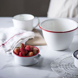 カスタマイズされたロゴヴィンテージ16lビッグホワイトウォッシングストロベリーブリキホワイトカラーセラミックメタルエナメルボウル - Product Image 5