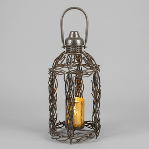 Lanterne de jardin en métal avec motif de feuilles et de branches, porte-bougie rustique, éclairage décoratif extérieur pour la terrasse et la décoration de la maison - Product Image 1