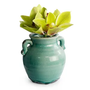 Vaso de cerâmica ecológico para decoração de casa, vaso de mesa com acabamento rústico, material de porcelana, vaso de cerâmica verde, ideal para uso em feiras, venda imperdível