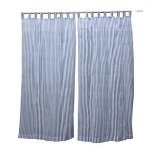 Rideau en coton moderne à rayures noires et blanches, imprimé, fait main, style shibori, bohème, écologique, toutes saisons, pour salon et chambre à coucher - Product Image 1