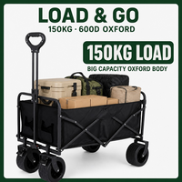 Chariot de jardin pliable tout-terrain 150 kg avec roues de remorque et réservoir, robuste pour usage agricole et extérieur