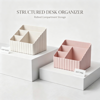Boîte de rangement de bureau multi-compartiments en plastique PP WONFUN, rectangulaire rayée, moulée par injection