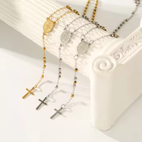 Collier pendentif croix catholique San Judas en acier inoxydable tendance pour femmes et hommes, bijoux plaqués or 18 carats, chaîne à perles, collier de prière
