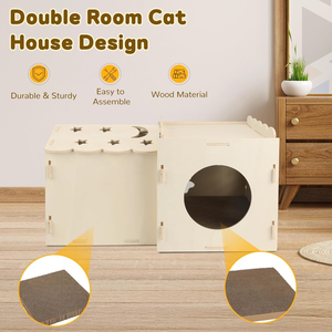 Wooden Cat Scratcher <b>House</b>,Cat <b>House</b> with Scratch Cardboard Pad,2 Tier Sturdy Kittens <b>Bed</b> <b>House</b> Indoor with Air Vents - Product Image 5