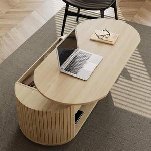 <span class=keywords><strong>Table</strong></span> <span class=keywords><strong>basse</strong></span> ovale avec plateau relevable, rangement dissimulé et panneaux latéraux cannelés - Product Image 4