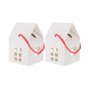 Boîte à friandises durable en carton blanc <span class=keywords><strong>bricolage</strong></span> en forme de maison creuse élégante avec poignée de ligne rouge Halloween charmante boîte à bonbons pour magasin - Product Image 1