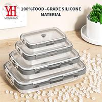 Boîte à lunch bento rectangulaire classique en silicone, compatible micro-ondes, sans BPA, avec couvercle hermétique, idéale pour les enfants, le camping et les pique-niques