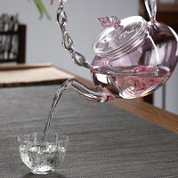 Théière en verre borosilicate rose motif papillon avec poignée de levage pour thé bouillant, bubble tea, café et services à thé