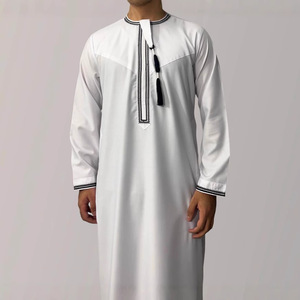 Lijia Nuevo Modelo Túnica Ománica Saudí para Hombre, de Poliéster, Manga Larga, Cuello Corazón, Color Liso, con Detalle de Púas, para Otoño y Eid - Product Image 1
