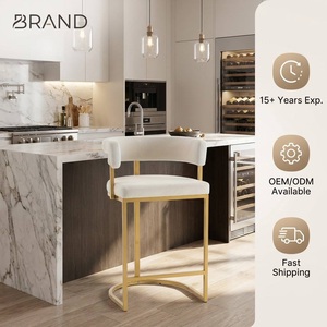 Tabouret <span class=keywords><strong>de</strong></span> <span class=keywords><strong>bar</strong></span> moderne en cuir avec <span class=keywords><strong>dossier</strong></span> capitonné, structure en métal doré, 4 pieds, hauteur <span class=keywords><strong>de</strong></span> comptoir pour restaurant, hôtel, café - Product Image 1