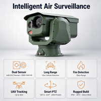 Caméra PTZ thermique à double capteur pour la détection de drones, zoom 5X, zoom visible 62X, ultra-longue portée, toutes conditions météorologiques, IP66, alerte incendie IA