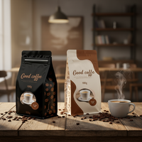 Sachet de café à fond plat personnalisé avec valve pour grains de café torréfiés, pochette mate haute barrière