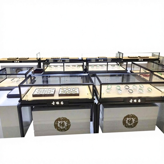 LED Strip Lighting Showcase Glass Back Customized Modern Jewelry Display Cabinet Lockable Drawer for Shopping Mall Retail Store