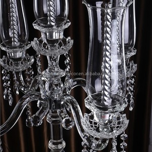 Candelabre de mariage moderne de haute qualité K62 à 5 bras en cristal transparent avec couvercle en verre tubulaire, centre de table et porte-bougie à 5 têtes - Product Image 6