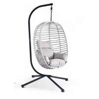Fauteuil suspendu en forme d'œuf avec support - Fauteuil balançoire d'extérieur en rotin PE avec coussins