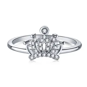 Dylam cincin mahkota perak gaya putri Sterling cincin pertunangan Tiara batu zirkon kubik berlian pernikahan populer trendi