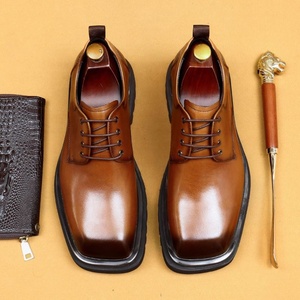 Chaussures habillées pour hommes en cuir véritable, bout carré, semelle épaisse, style Oxford, rehaussantes, pour le bureau et la carrière, toutes saisons, à lacets, semelle extérieure en caoutchouc - Product Image 5
