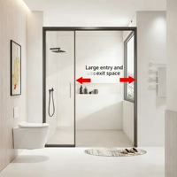 Pintu Kamar Mandi Geser Tiga Panel Ultra Tipis dengan Partisi Kaca Tanpa Penghalang Lantai untuk Pemisahan Area Basah dan Kering