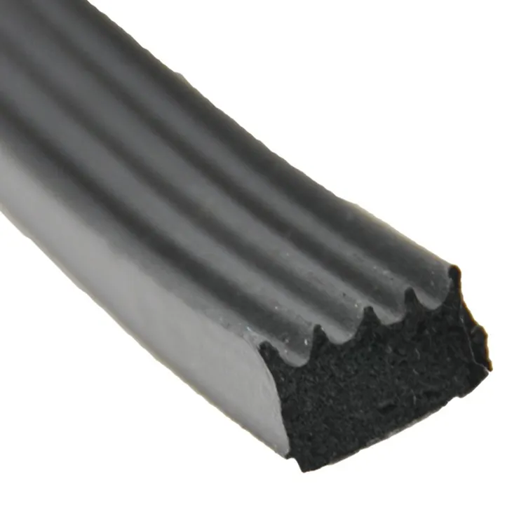 Black Rubber Ribbed EPDM Foam Seal With Adhesive Tape