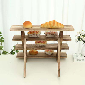 Présentoir en bois à 4 niveaux, style rustique, pour gâteaux, desserts et figurines, polyvalent, durable, couleur bois naturel - Product Image 4
