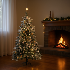 Árbol de Navidad Artificial de 70.9 Pulgadas, Decorado con Luces LED y Bolas, Árbol de Interior con Luz Blanca Cálida, Material de PVC y PE - Product Image 2