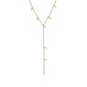 Chris April Western trendy PVD gold plated 316L stainless steel luxury Y-shaped tassel long sweater chain necklace for women