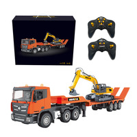 Camión de Plataforma Plana RC de Aleación 1:18 9CH con Excavadora RC, Set de Juguete de Vehículo de Ingeniería a Control Remoto para Niños, Regalo para Niños
