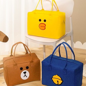 Bolsa de viaje de fieltro, bolsa de almacenamiento de dibujos animados, oso marrón, pato amarillo, campana azul, asa suave, equipaje portátil para viaje, unisex - Product Image 1